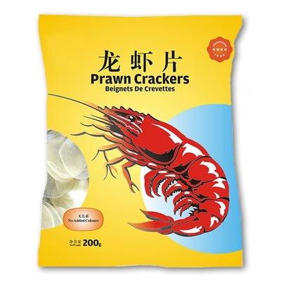 os biscoitos chineses do camarão 200g coloriram petisco branco vermelho a microplaqueta colorida do camarão